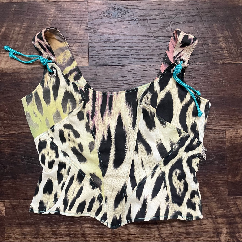 Vintage Roberto Cavalli Justcavalli Animal Print Lace Up Corset Crop Top 40 Us8